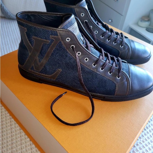 Brown/Blue Damier Ebene Louis Vutton Intials High Top Sneaker - Picture 3 of 4